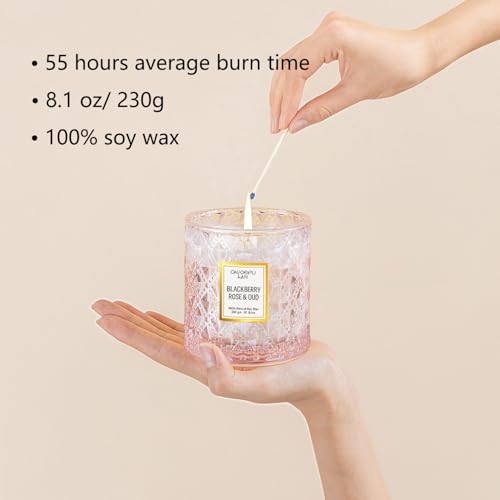 Chloefu LAN Rose Scented Candle, Oud Candle, Mothers Day Candles Gifts for Women, Pink Candles for Home Scented, 55 Hours Long Burning, 100% Natural Soy Wax - Image 2