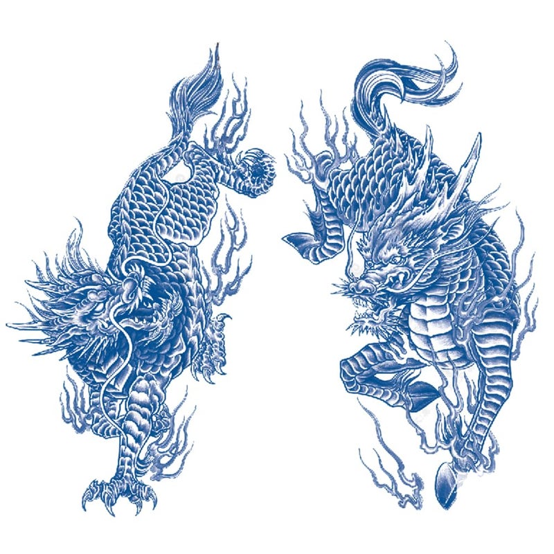 2 Sheets Semi Permanent Waterproof Temporary Tattoos, Lasts 1-2 Weeks, Realistic Look, No Adhesive, No Reflection Adult Body Art Stickers, Kylin Chinese Unicorn