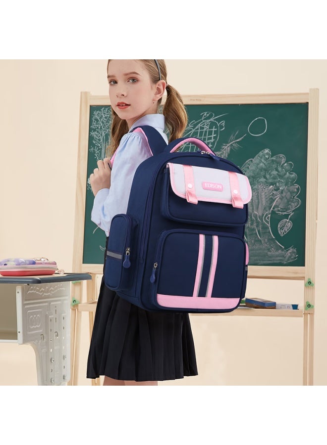 Edison Primary School Backpack With Spine Protection, Weight Reduction, Reflective Design, Large Capacity, Water-resistant, Anti-drop Children's Backpack 2215-1s Blue And Pink - Image 2