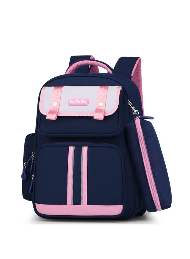 Edison Primary School Backpack With Spine Protection, Weight Reduction, Reflective Design, Large Capacity, Water-resistant, Anti-drop Children's Backpack 2215-1s Blue And Pink - Image 1