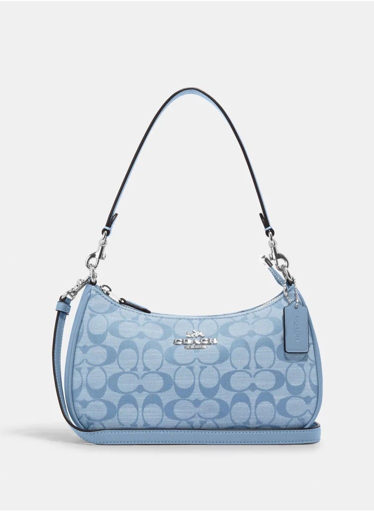 SänHahn - Coach Teri Shoulder Bag & Crossbody Bag In Signature Canvas Gold/Light Blue - Image 1