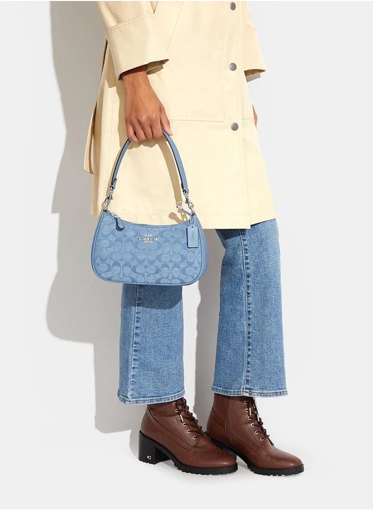 SänHahn - Coach Teri Shoulder Bag & Crossbody Bag In Signature Canvas Gold/Light Blue - Image 1