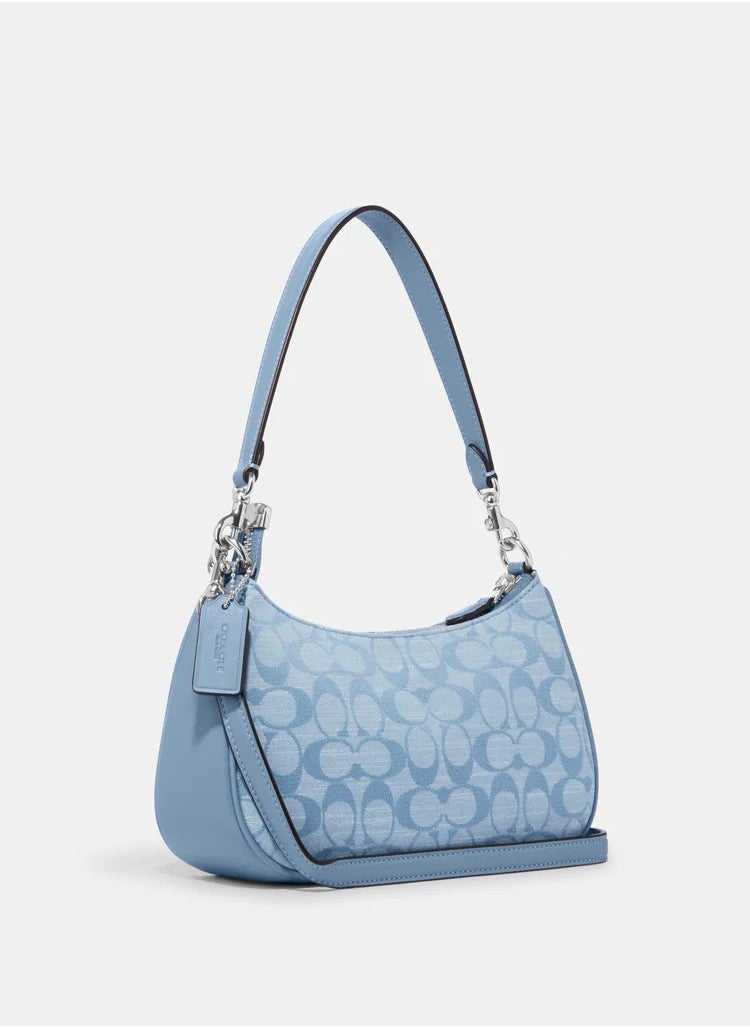 SänHahn - Coach Teri Shoulder Bag & Crossbody Bag In Signature Canvas Gold/Light Blue - Image 1