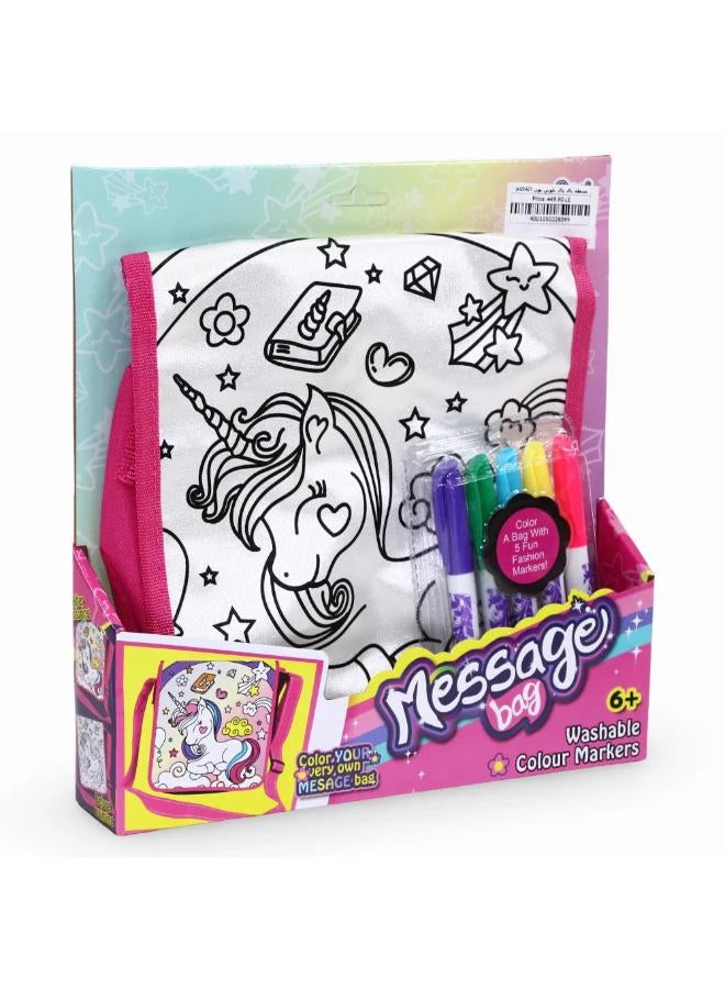 Unicorn Coloring Message Bag with 5 Color Markers - Image 1