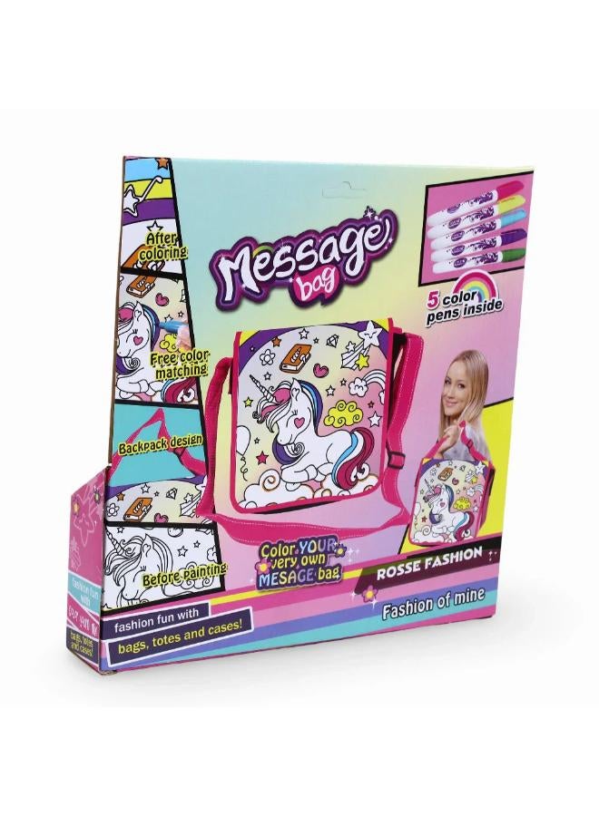 Unicorn Coloring Message Bag with 5 Color Markers - Image 2