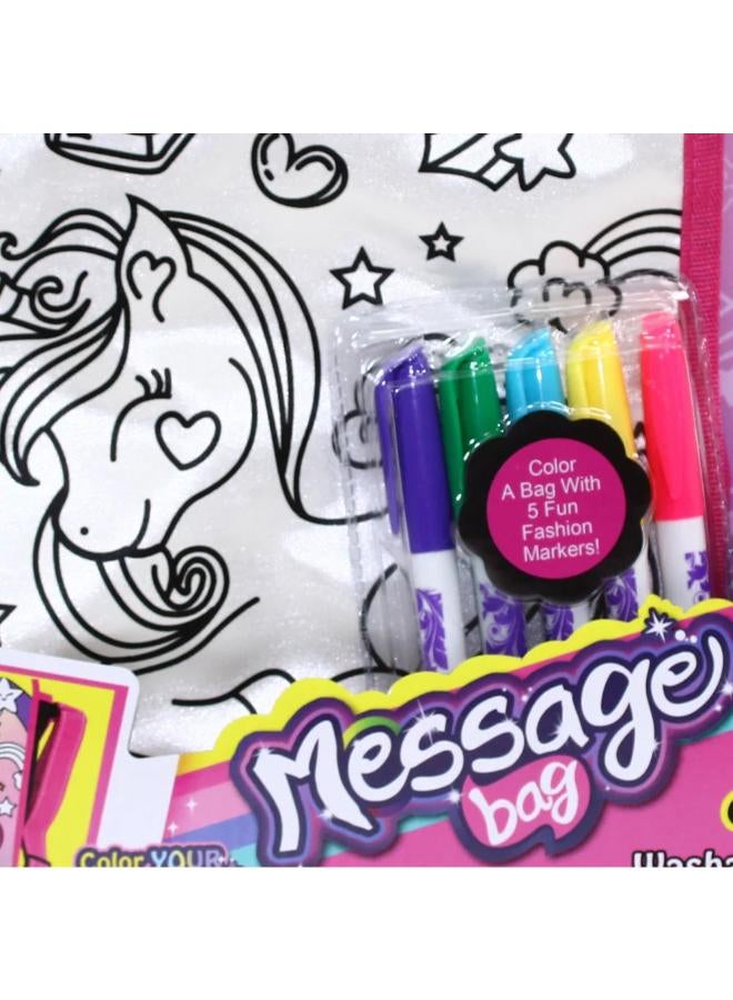 Unicorn Coloring Message Bag with 5 Color Markers - Image 3