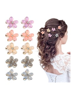 Oasisgalore 10 pcs Small Flower Hair Clips, Mini Flower Hair Clip,  Metal Crystal Diamond Flowers Hair Clip for Girls  - Image 1