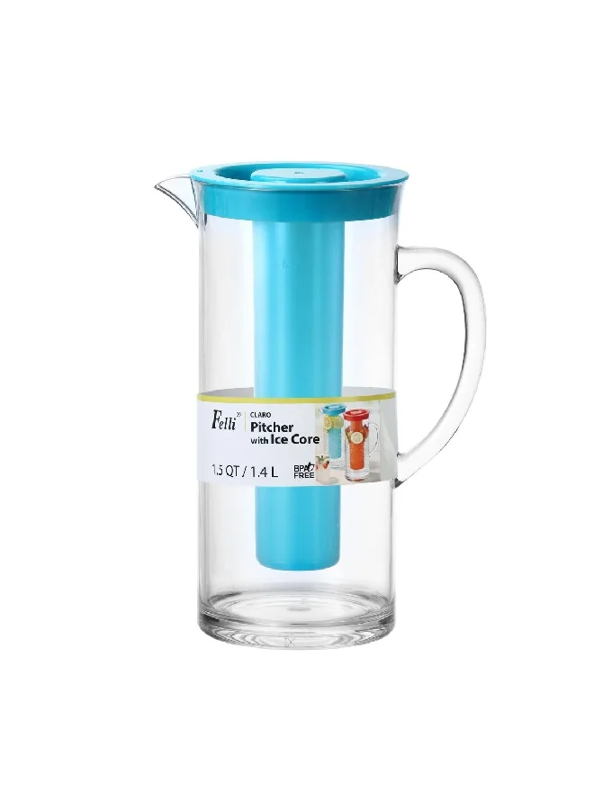 Felli Claro Elegant Design BPA-Free Pitcher with Ice Core Clear and Blue 1.4 Liter NPJPC-58J0