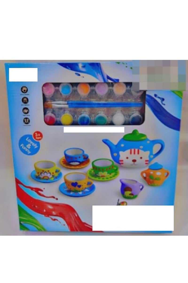 17 Pieces Painted Art Ceramic Tea Set Multicolour