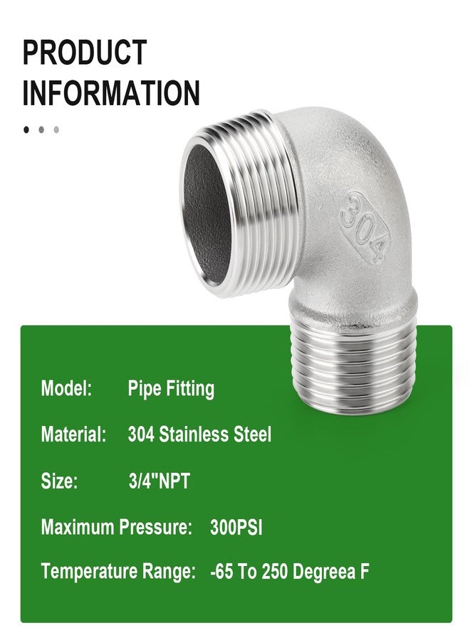 TAISHER 2PCS 304 Stainless Steel 90 Degree elbow,3/4" NPT Male × 3/4" NPT Male Thread Pipe Fitting - Image 4