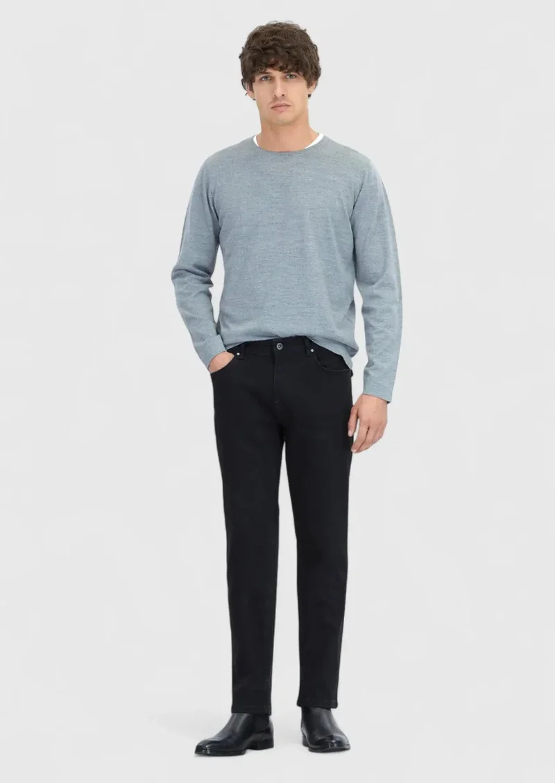 RAMSEY Black Slim Fit Denim Cotton Blended Trousers