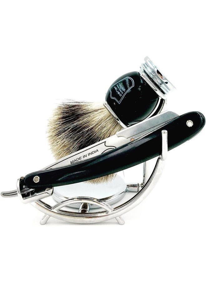 Parker Safety Razor Parker SRB Replaceable Blade Straight Edge Barber Razor Shave Set - Includes Parker 100% Pure Badger Brush, Low Profile Chrome Shave Stand, Parker SRB Shavette Razor and 100 Razor Blades - Image 1