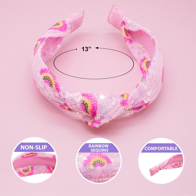 FROG SAC Knot Headband for Girls - Rainbow Sequin Knotted Headbands for Kids, Sparkly Hair Bands for Toddlers, Little Girl Pink Head Band Hair Accessories - Image 4