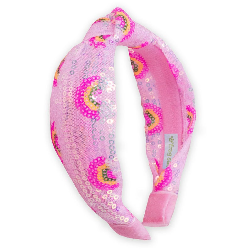 FROG SAC Knot Headband for Girls - Rainbow Sequin Knotted Headbands for Kids, Sparkly Hair Bands for Toddlers, Little Girl Pink Head Band Hair Accessories - Image 1