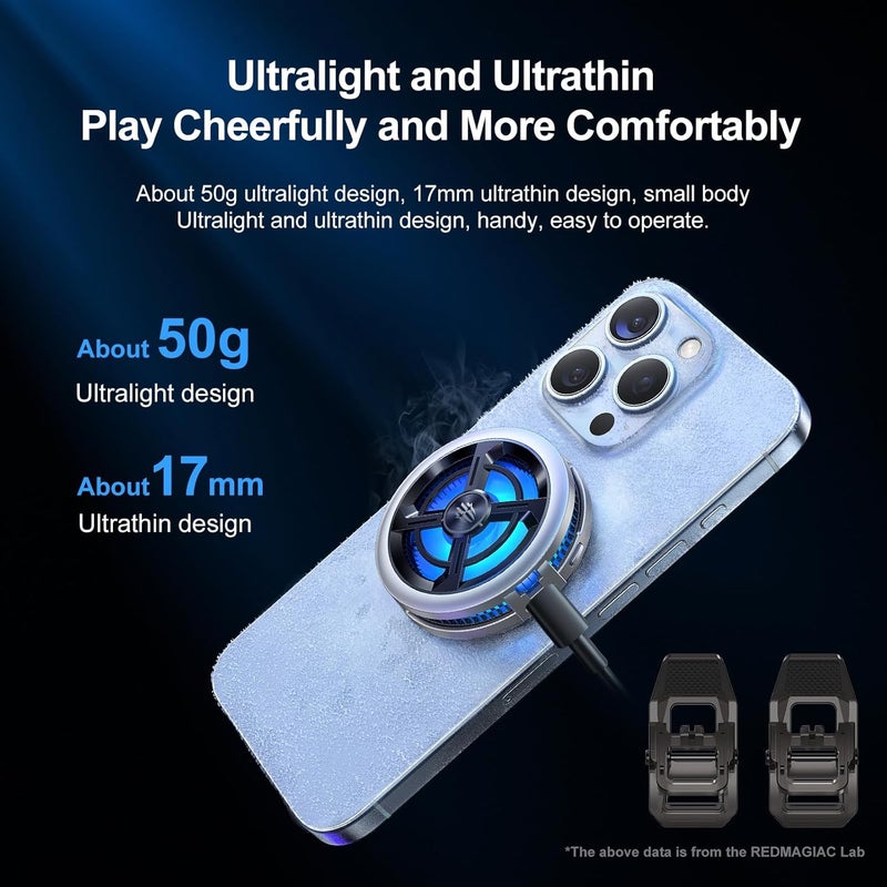 nubia RedMagic 6 Air Magnetic Cell Phone Cooler for Gaming, Lightweight 15W Game Cooler Radiator Fan with Clip, Semiconductor Heatsink Cooling Mobile Phone Cooling Fan for Tablet, iPad, Live Streaming - Image 4