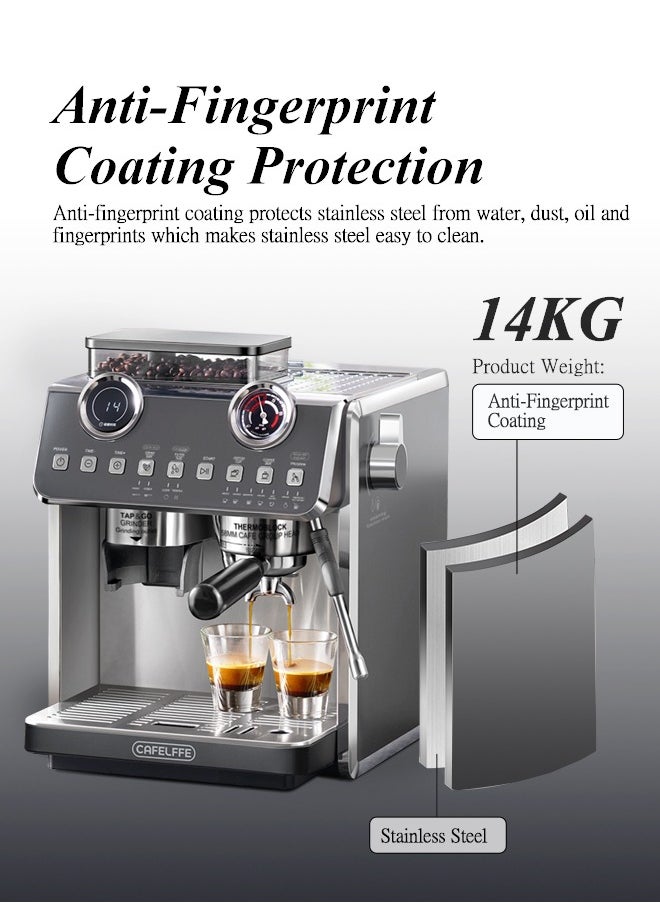 Cafelffe - Barista Espresso Machine With Double Boilers And Double Pumps Household And Commercial Dual Use Espresso Coffee Maker With Grinder All-In-One 2.5L - Image 1