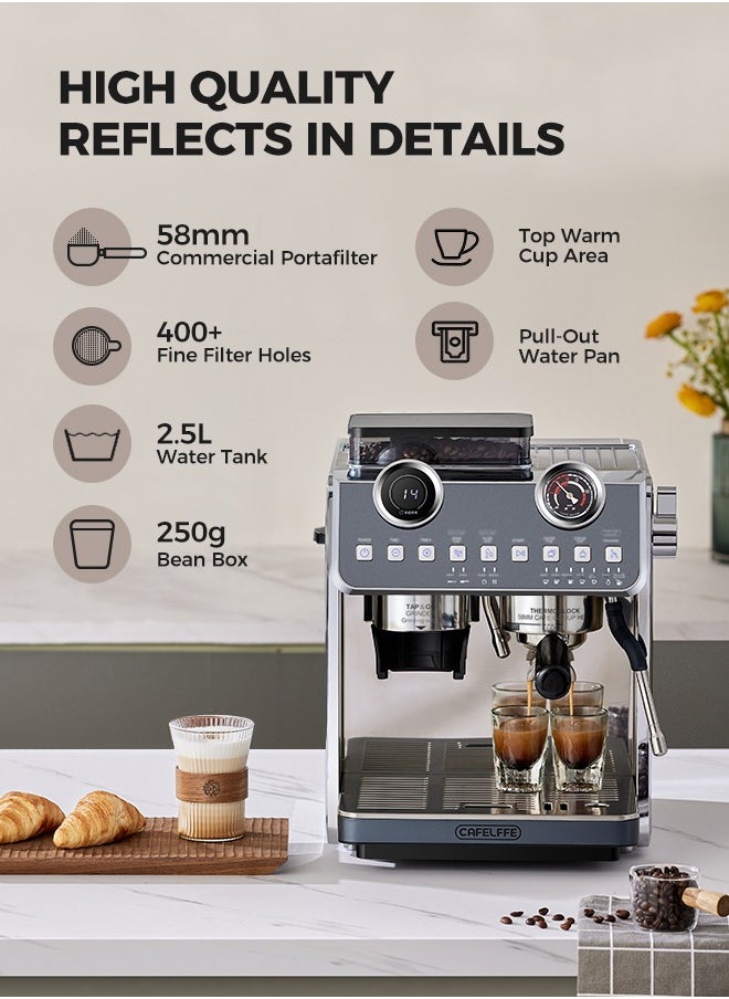 Cafelffe - Barista Espresso Machine With Double Boilers And Double Pumps Household And Commercial Dual Use Espresso Coffee Maker With Grinder All-In-One 2.5L - Image 1