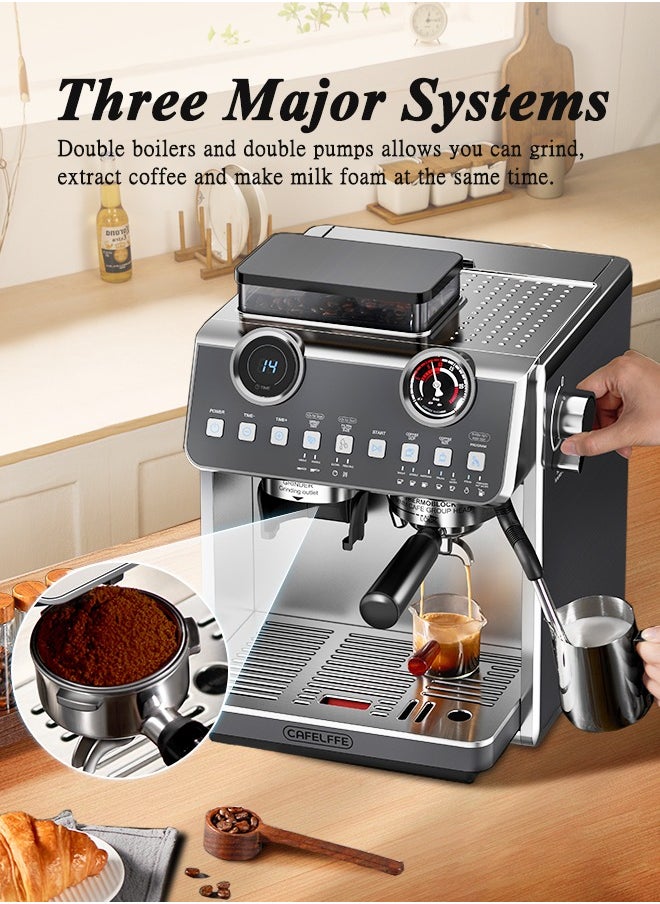 Cafelffe - Barista Espresso Machine With Double Boilers And Double Pumps Household And Commercial Dual Use Espresso Coffee Maker With Grinder All-In-One 2.5L - Image 1