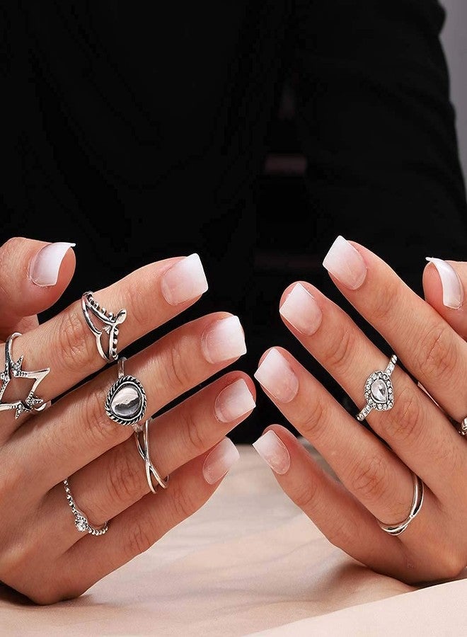 Bomine Press on Nails White Ombre Fake Nails Short Square Glossy False Nails Acrylic Full Cover Nails Tips for Women and Girls 24Pcs (Ombre White) - Image 4