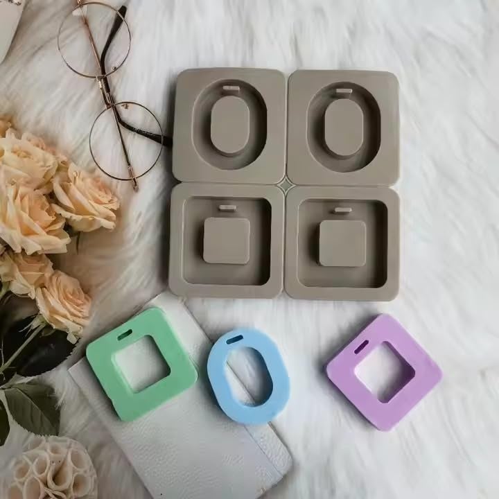 FirstTry FirstTry Aromatherapy Pendant Wax Mold I Oval & Square Shape Fondant Silicone Mould with Hanging Hole I Dried Flowers Resin Soap Clay Craft Jewelry Making Molds DIY Bookmark Necklace - Grey, 4Cavity - Image 5