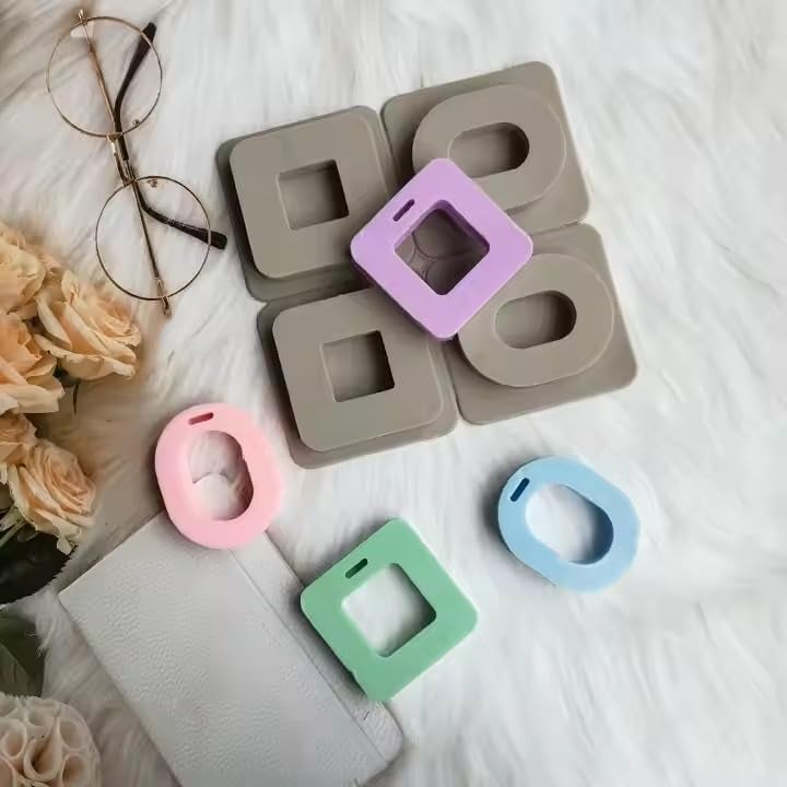 FirstTry FirstTry Aromatherapy Pendant Wax Mold I Oval & Square Shape Fondant Silicone Mould with Hanging Hole I Dried Flowers Resin Soap Clay Craft Jewelry Making Molds DIY Bookmark Necklace - Grey, 4Cavity - Image 4