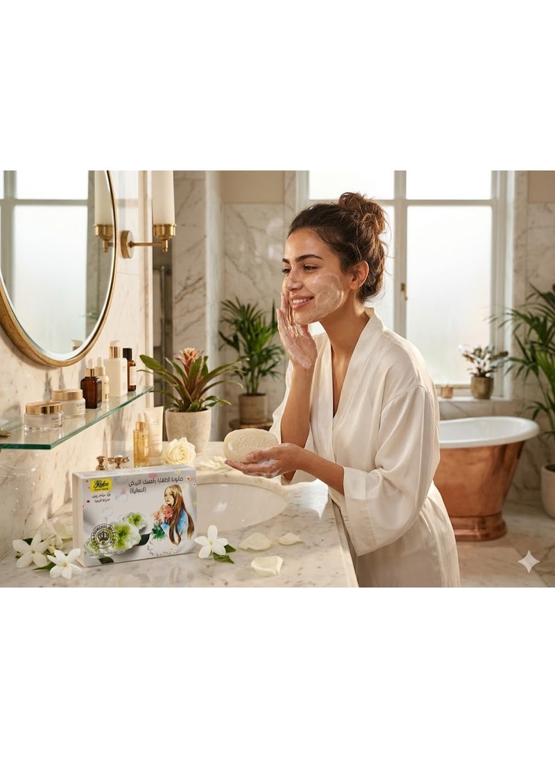 روكا صابونة مسك الطهارة الأبيض النسائية لتطهير وتفتيح المنطقة الحساسة من روكا Roka - صابونة طبيعية يدوية الصنع مضادة للبكتيريا والفطريات بالمسك الأبيض، الجلسرين وزيت جوز الهند - 1 قطعة - Image 2