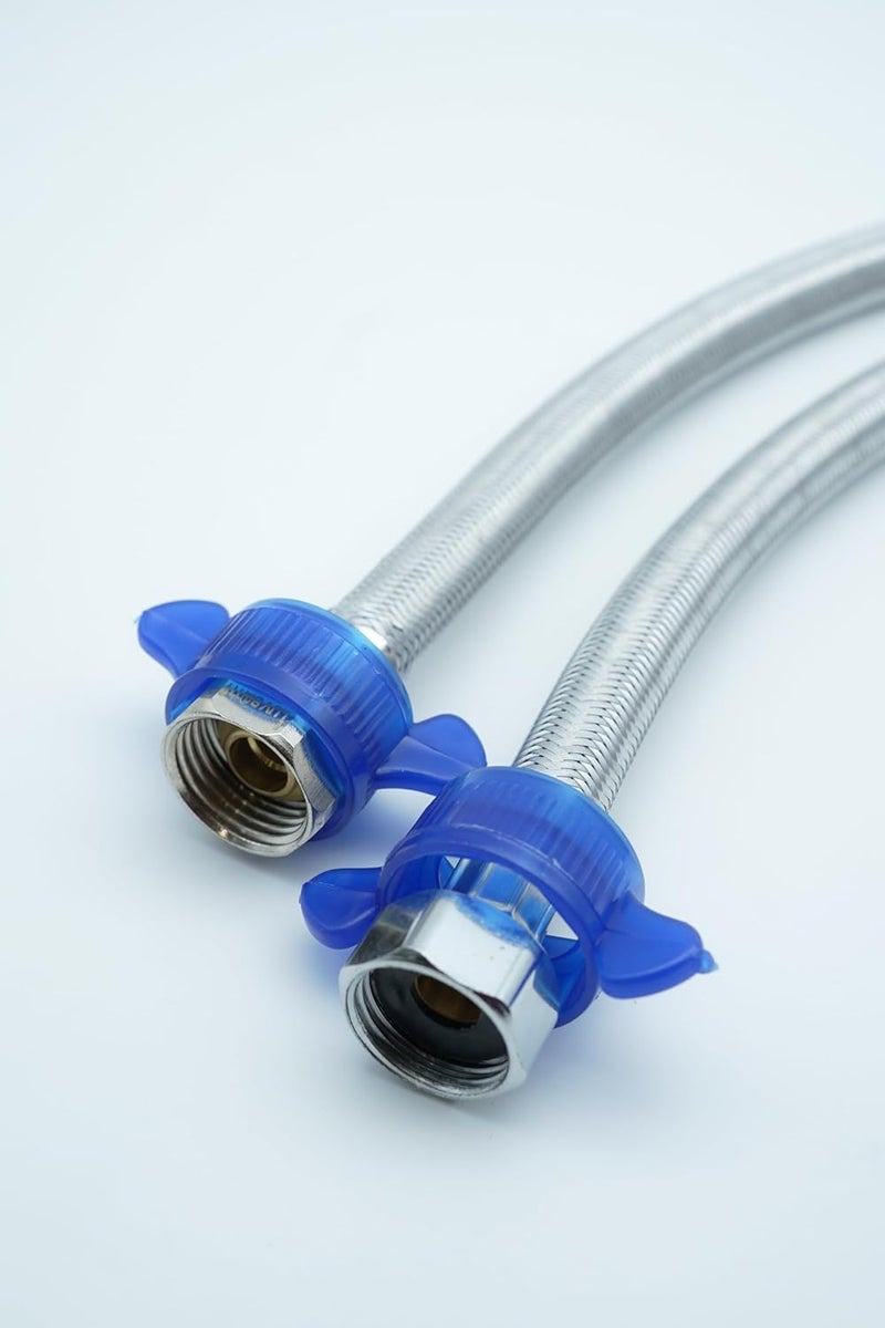 LUVBATH FITTING أنبوب توصيل من الفولاذ المقاوم للصدأ 304 بطول 18 بوصة | عبوة من 2 | خراطيم مرنة مقاومة للصدأ والتسرب للغسالات، الأحواض، والمراحيض، وصنابير الخلط الساخن والبارد | فضي | 18 بوصة (45 سم) - Image 5