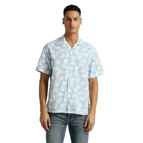 Pepe Jeans Men Cotton Regular Fit Printed Shirts Blue, 2XL - Image 1