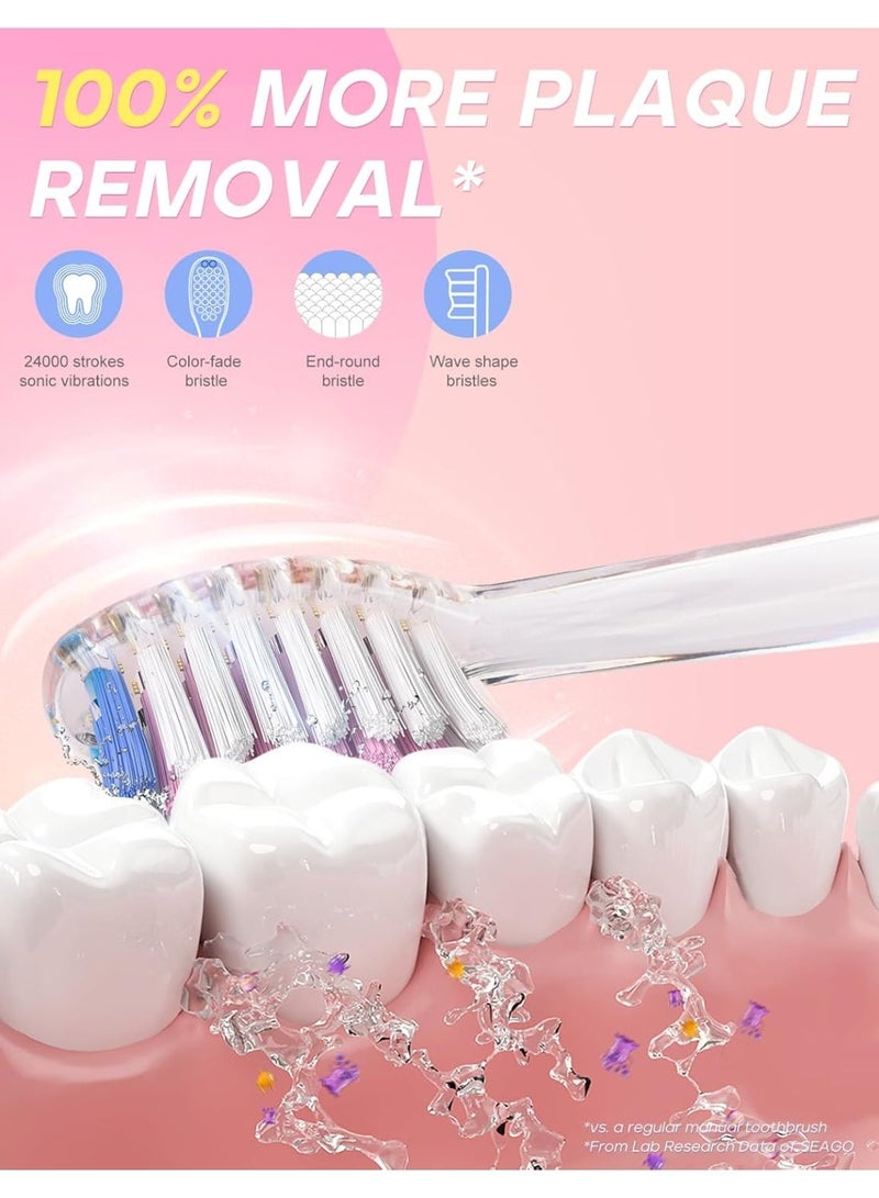 سيجو فرشاة أسنان كهربائية للأطفال من سيجو، مزودة بمؤقت تنظيف لمدة دقيقتين و8 رؤوس فرشاة بديلة، وإضاءة LED بألوان قوس قزح تجعل تنظيف الأسنان ممتعًا، لون وردي، فرشاة أسنان تعمل بالبطارية للبنات من عمر 4 إلى 12 سنة - Image 3
