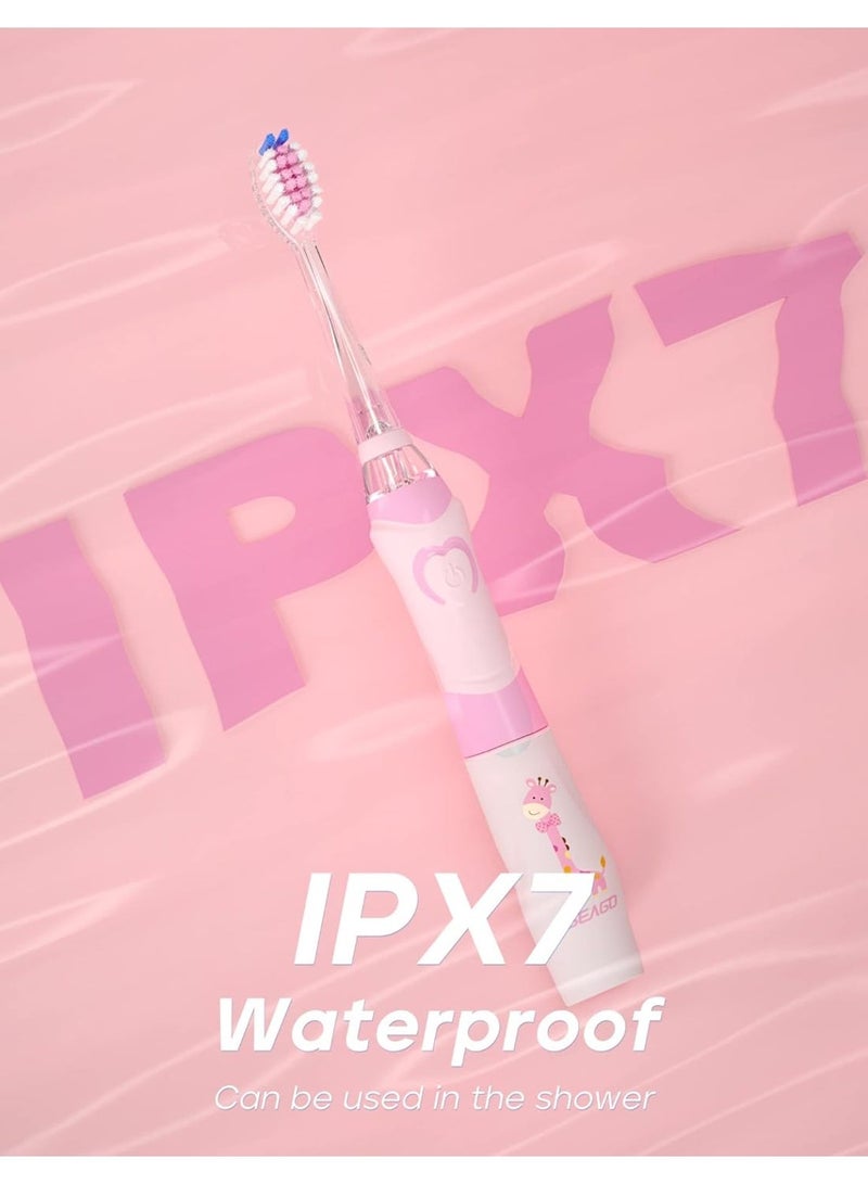 سيجو فرشاة أسنان كهربائية للأطفال من سيجو، مزودة بمؤقت تنظيف لمدة دقيقتين و8 رؤوس فرشاة بديلة، وإضاءة LED بألوان قوس قزح تجعل تنظيف الأسنان ممتعًا، لون وردي، فرشاة أسنان تعمل بالبطارية للبنات من عمر 4 إلى 12 سنة - Image 2