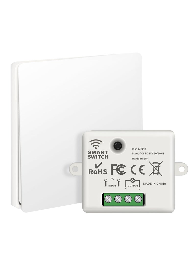 Wireless Lights Switch Kit 10A 250V Wireless RF433 Remote Control Switch with Easy to Install Receiver No Wiring Self powered Switch Remote Control IP44 Waterproof RF Switch and Receiver - Image 1