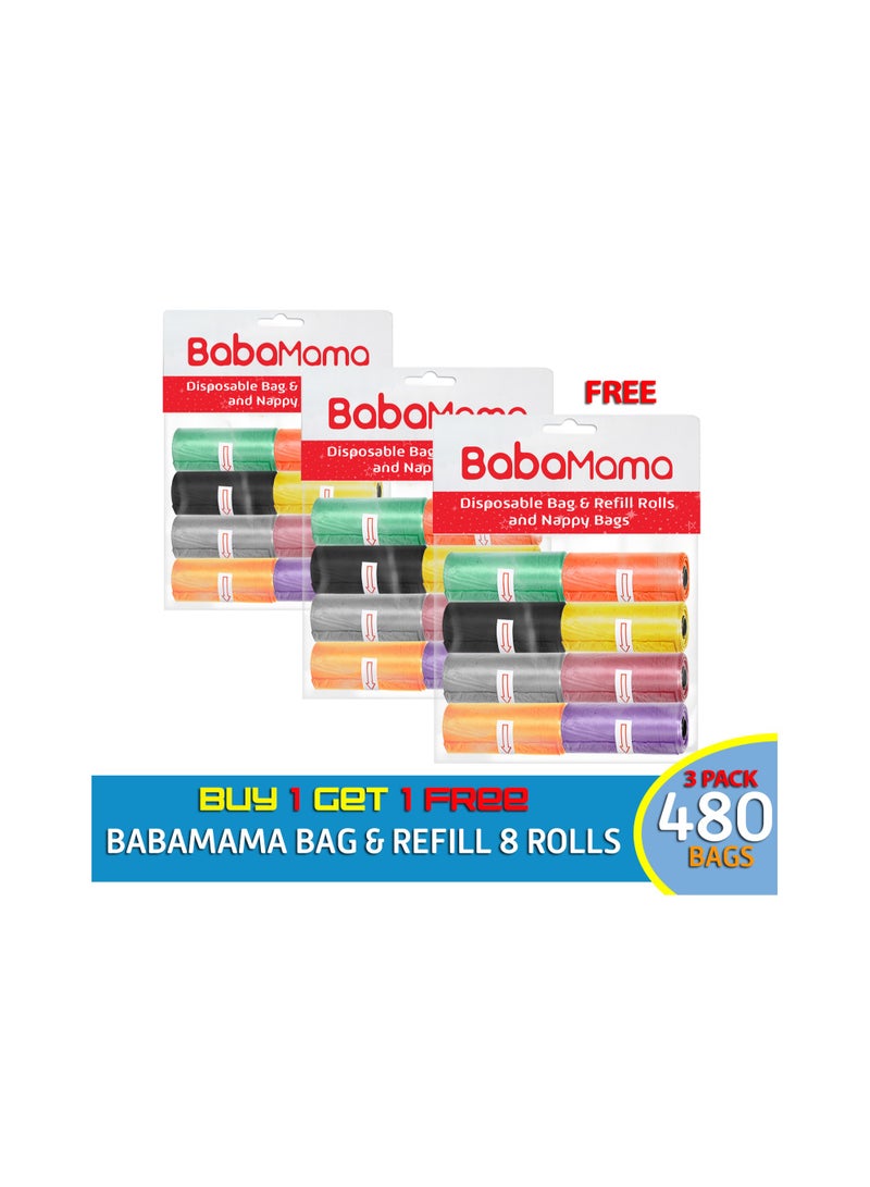 BabaMama Bag and Refill 8 Rolls Buy 2 Get 1 Free-480 Bags, Baby Nappy bag - Image 2