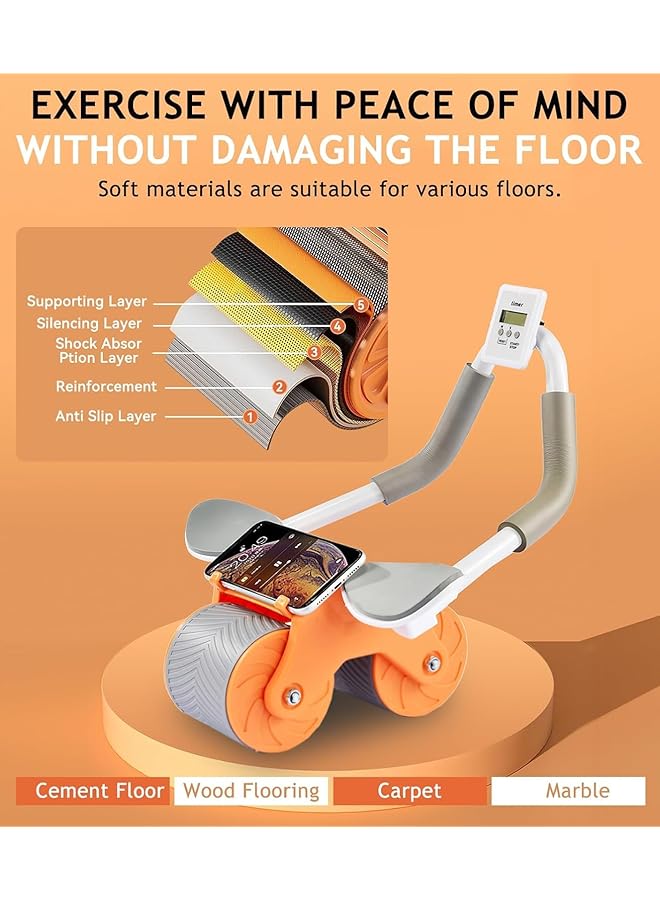 Motim AB Roller Wheel Automatic Rebound Abdominal Wheel Abdominal Workout Machine Abdominal Trainer Core Workout Machine with Non Slip Elbow Support and Timer for Home Gym Strength Training (Orange) - Image 4
