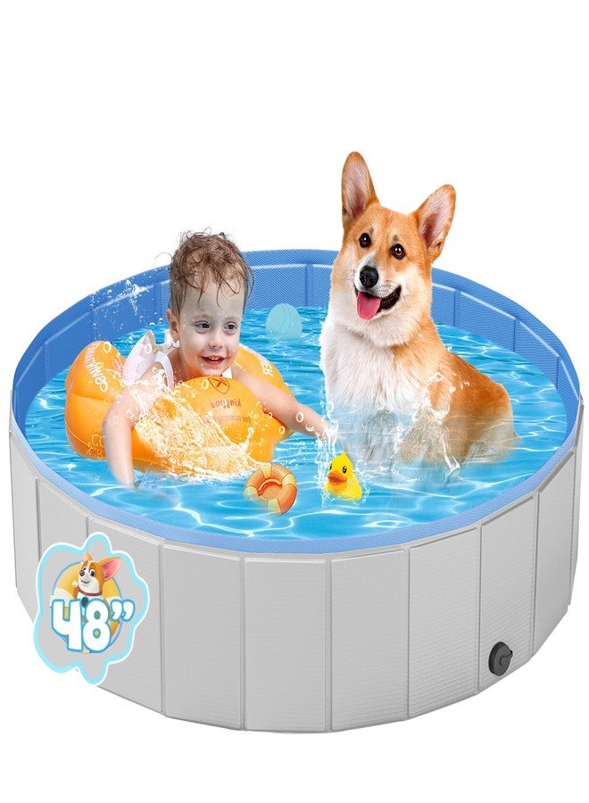 YSJILIDE Portable Dog Pool PVC Pet Swimming Pool Bathtub Collapsible Dog Pool, Hard Plastic Pool for Pets to Swim and Bath (Light Grey - 47"x 12") - Image 1