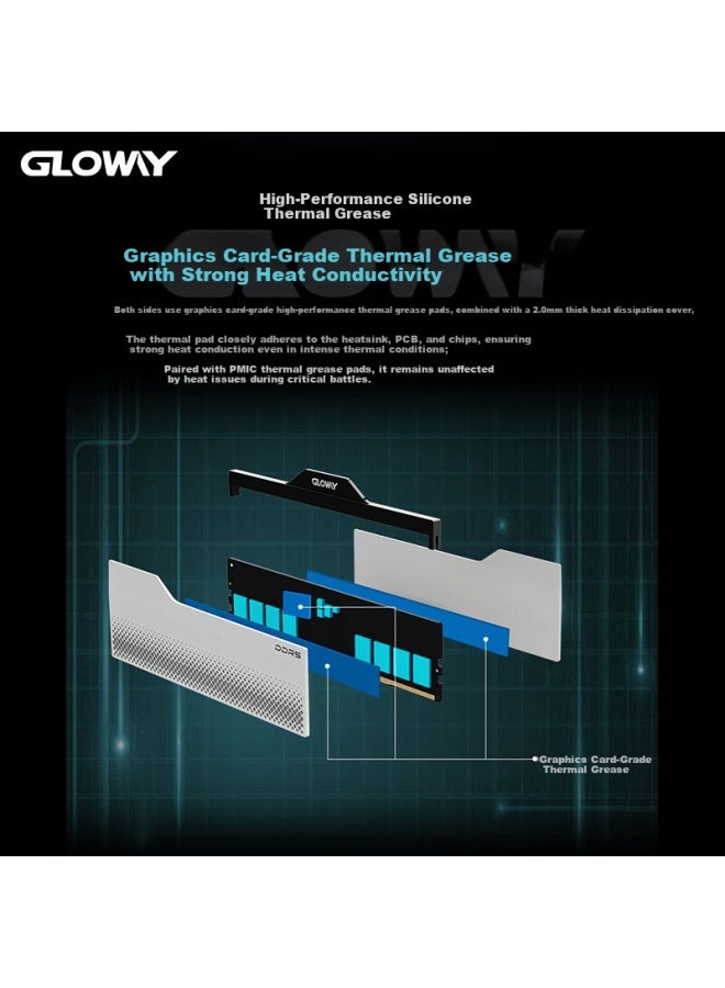 Gloway 16gb Ddr5 6000 Desktop Ram Longwu Heat Spreader Hynix A-die Cl30 Deep Space Silver - Image 1