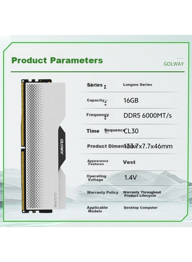 Gloway 16gb Ddr5 6000 Desktop Ram Longwu Heat Spreader Hynix A-die Cl30 Deep Space Silver - Image 3