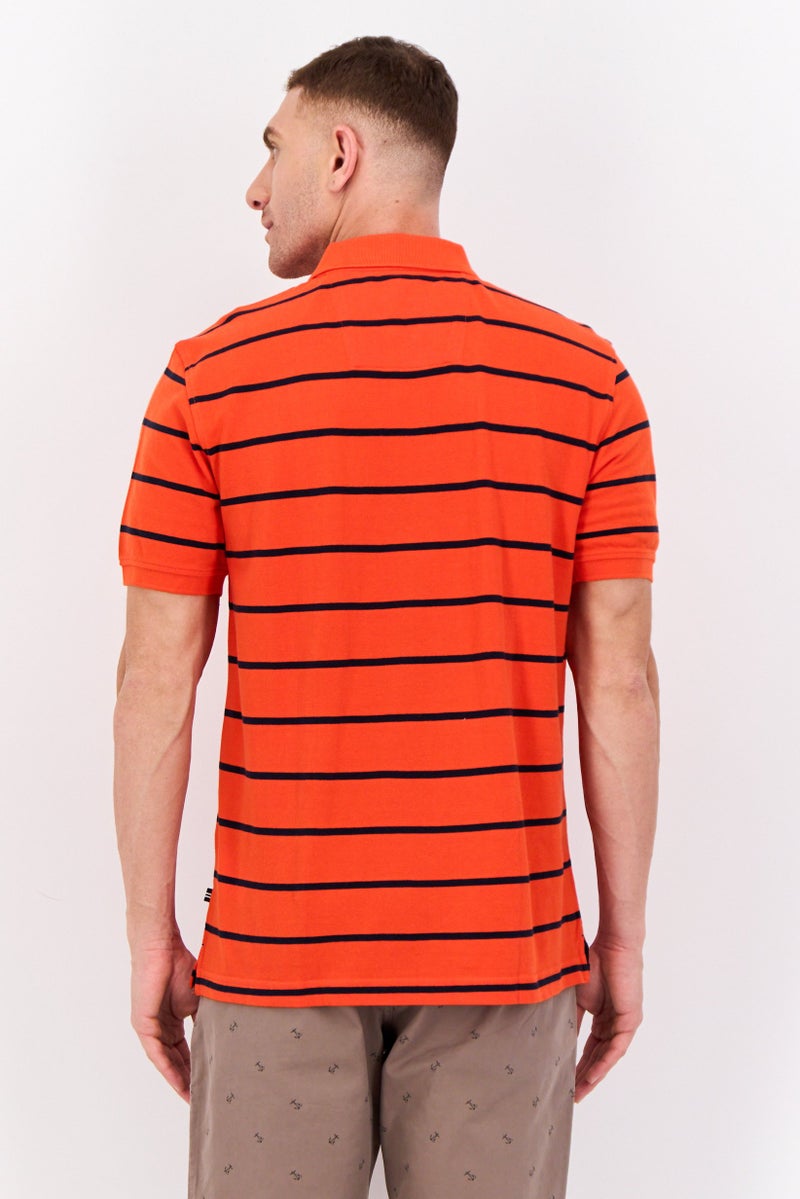 NAUTICA Men Slim Fit Short Sleeves Stripe Polo Shirt, Orange - Image 3