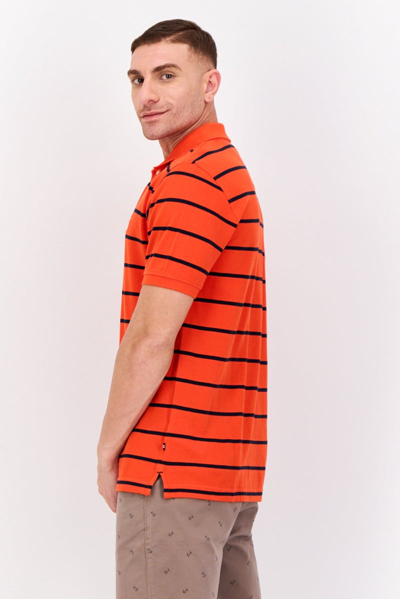 NAUTICA Men Slim Fit Short Sleeves Stripe Polo Shirt, Orange - Image 2