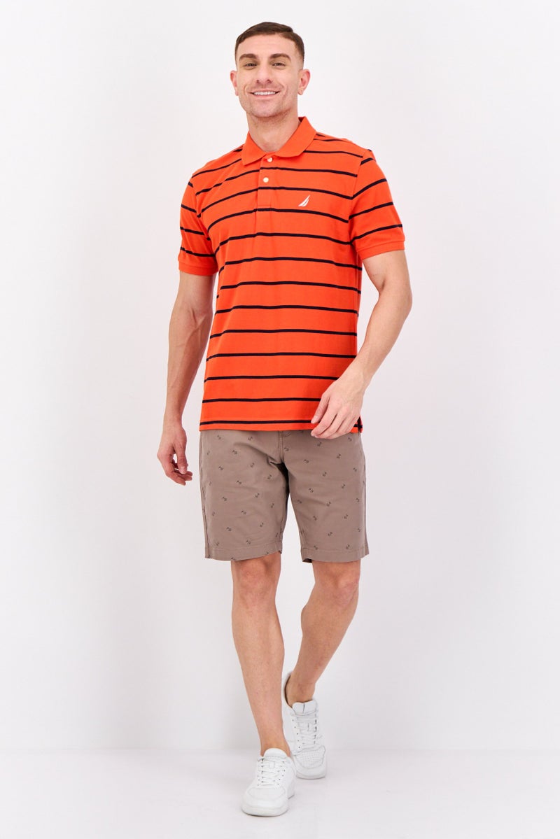 NAUTICA Men Slim Fit Short Sleeves Stripe Polo Shirt, Orange - Image 4