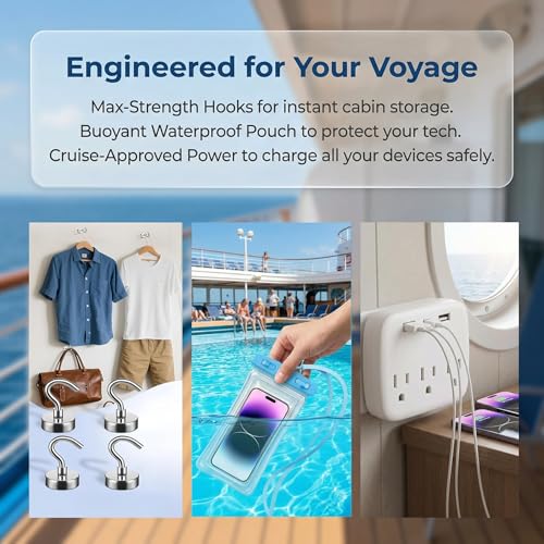whcusmm Cruise Essentials Kits, Cruise Must Haves Includ Non-Surge Power Strip, Magnetic Hooks, Cruise Luggage Tag Holder, Lanyard Holder, Phone Pounch, Phone Patches Cruise Ship Essentials 2026 - Image 3