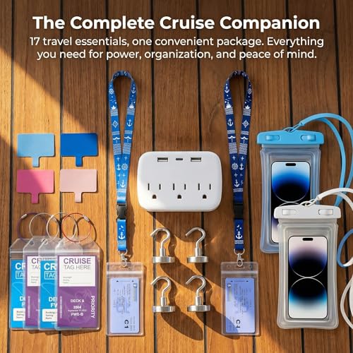 whcusmm Cruise Essentials Kits, Cruise Must Haves Includ Non-Surge Power Strip, Magnetic Hooks, Cruise Luggage Tag Holder, Lanyard Holder, Phone Pounch, Phone Patches Cruise Ship Essentials 2026 - Image 2