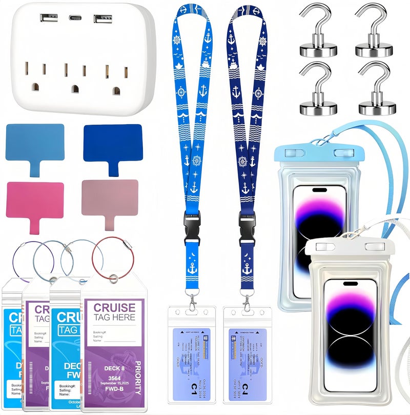 whcusmm Cruise Essentials Kits, Cruise Must Haves Includ Non-Surge Power Strip, Magnetic Hooks, Cruise Luggage Tag Holder, Lanyard Holder, Phone Pounch, Phone Patches Cruise Ship Essentials 2026 - Image 1