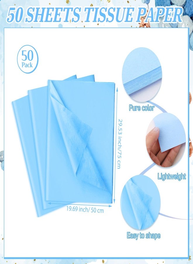 Resurhang 50 Sets Gift Bag for Baby Shower 50 Bear Baby Shower Goodie Bags Bear Paper Bag with Handles and Tissue Paper Baby Shower Party Favor Bags for Guests Gender Reveal Return Gift (Blue) - Image 3