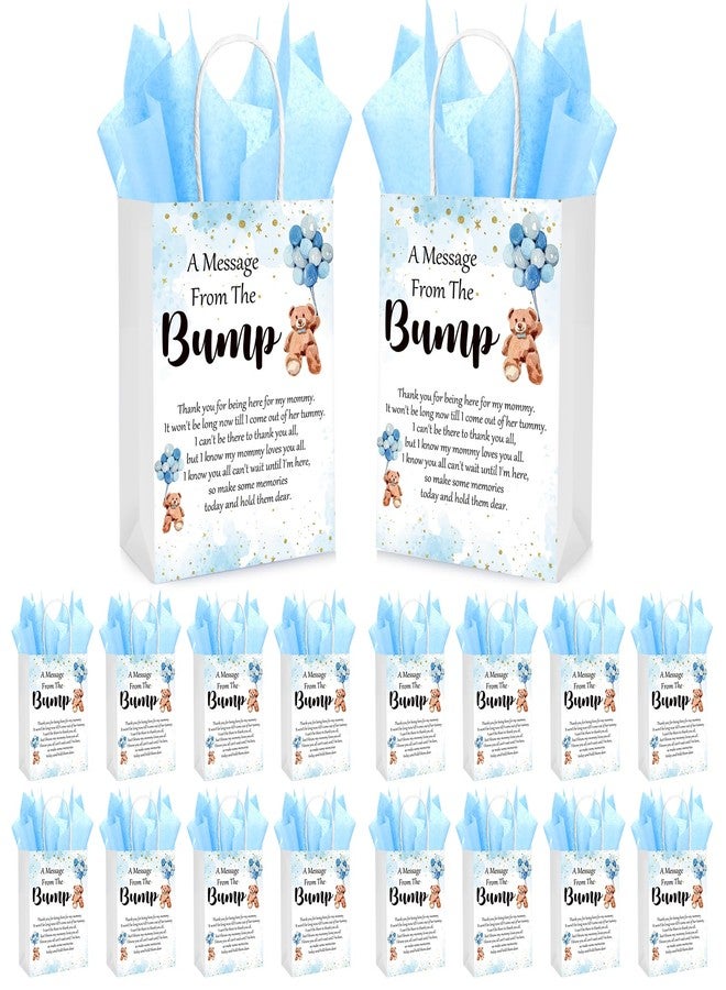 Resurhang 50 Sets Gift Bag for Baby Shower 50 Bear Baby Shower Goodie Bags Bear Paper Bag with Handles and Tissue Paper Baby Shower Party Favor Bags for Guests Gender Reveal Return Gift (Blue) - Image 1