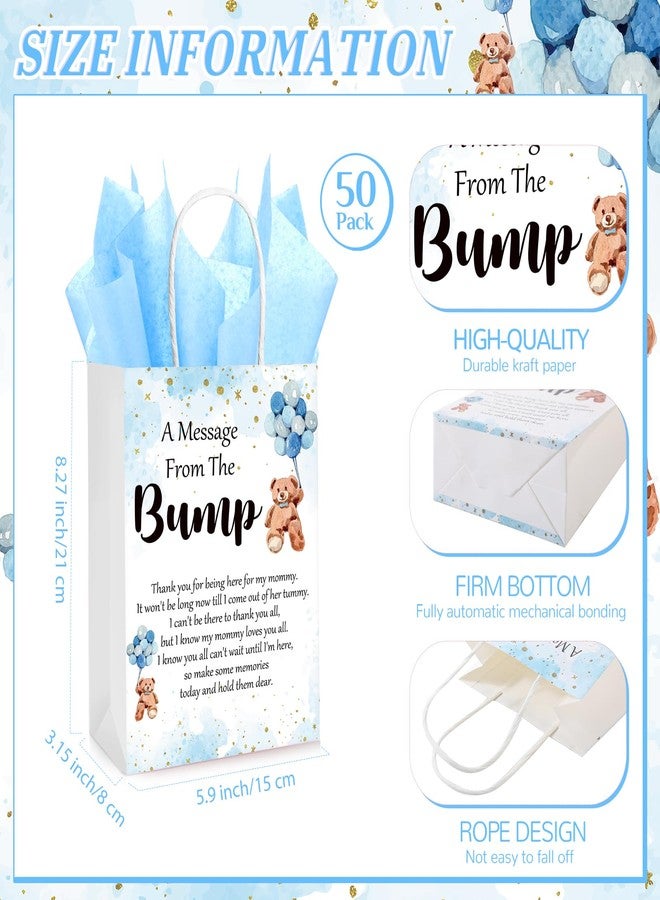 Resurhang 50 Sets Gift Bag for Baby Shower 50 Bear Baby Shower Goodie Bags Bear Paper Bag with Handles and Tissue Paper Baby Shower Party Favor Bags for Guests Gender Reveal Return Gift (Blue) - Image 2