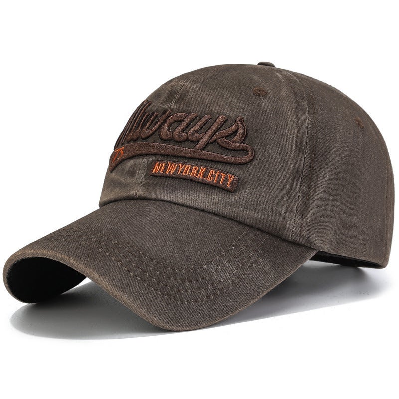 Washed 75 Cotton Baseball Cap with Letter Embroidery - Image 1
