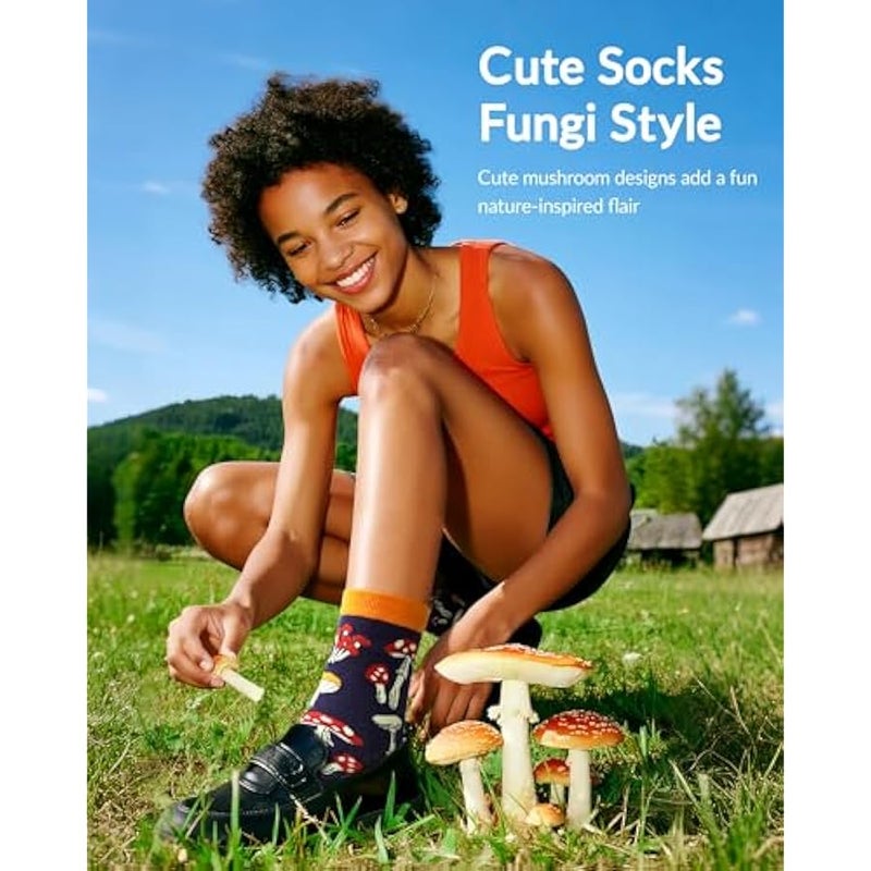 Jeasona Women's Mushroom Sunflower Cow Boston Terrier  Socks Gifts for Women - Image 2