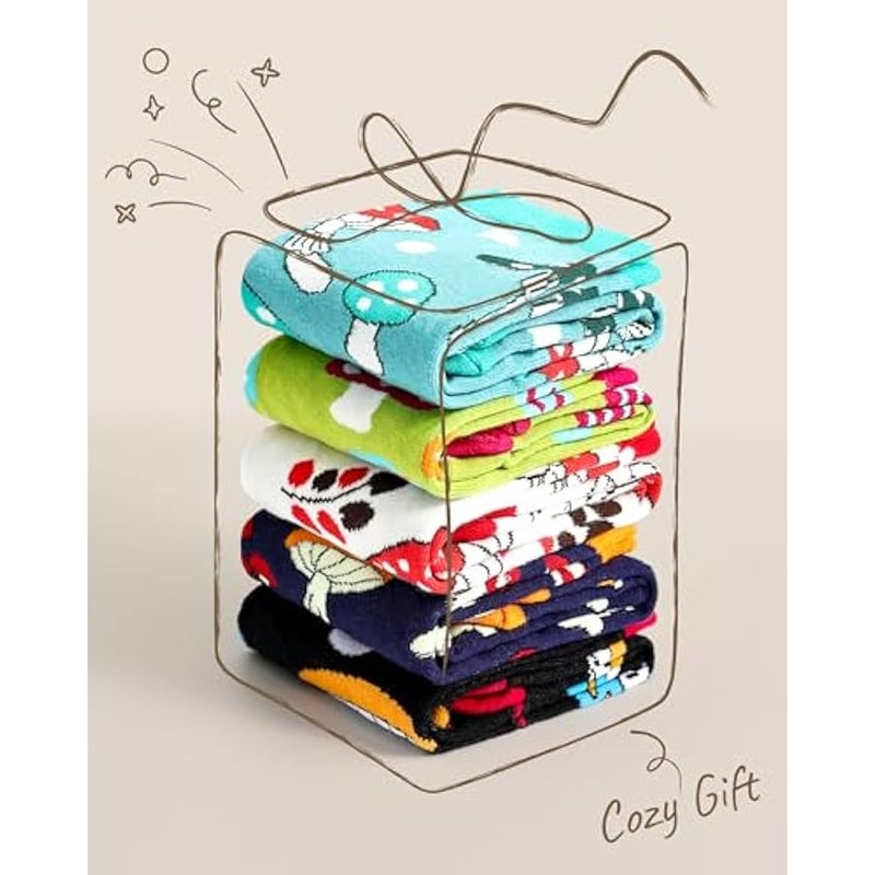 Jeasona Women's Mushroom Sunflower Cow Boston Terrier  Socks Gifts for Women - Image 4