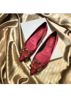 Generic 2024 New Rhinestone Satin Flats Yellow Wine red 