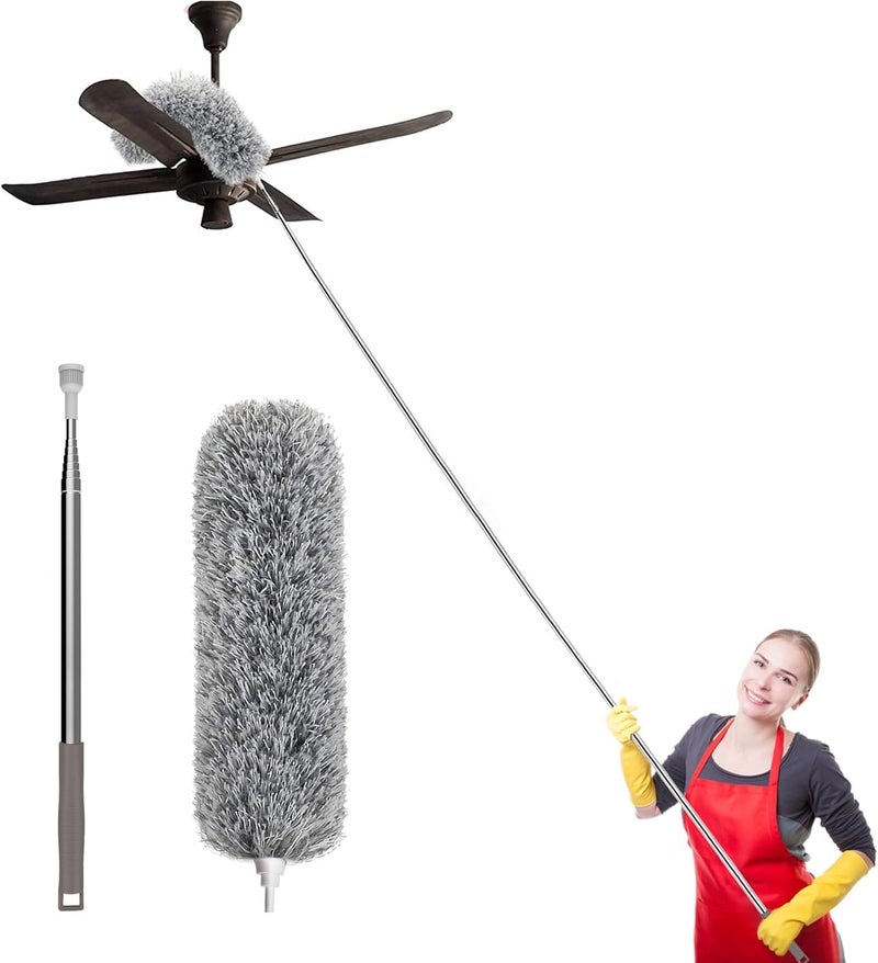 FOMQUAZLI ExtraLong Dusters with Extension Pole 100inch for Cleaning Bendable Microfiber Head Washable Ceiling Fan Duster for High Ceilings Furniture - Image 1
